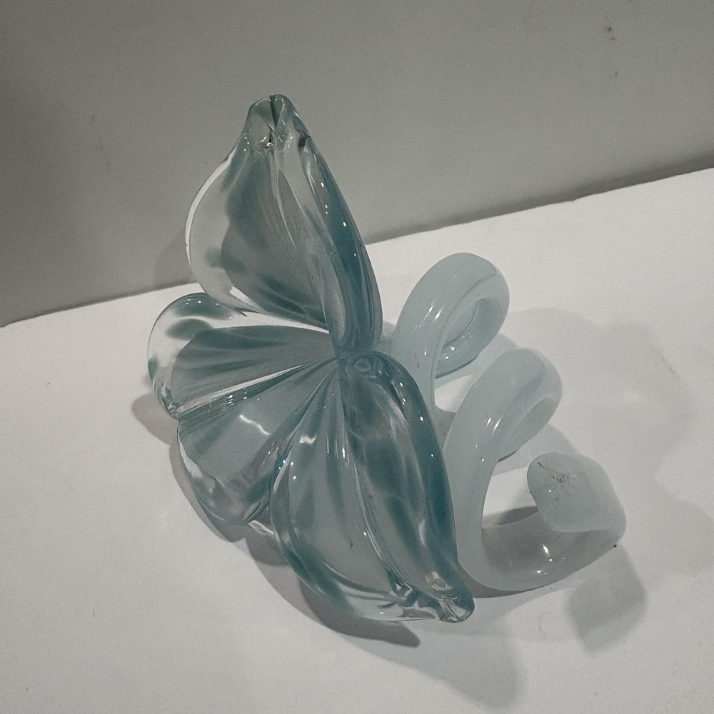 Murano Art Glass Turquoise Blue Flower Swirled Spiral Stem Candle Holder